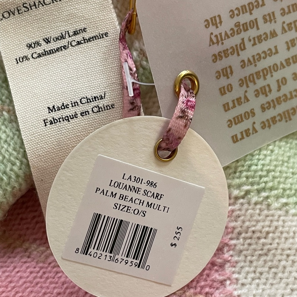 LOVESHACKFANCY Louanne Scarf - Cashmere & Wool Blend - Palm Beach Multi - New - Picture 4 of 5